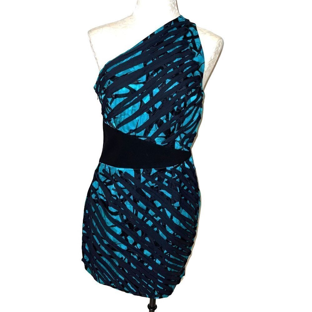 Robert Rodriguez Mini Dress Womens Size 8 Silk One Shoulder Lined Green Black